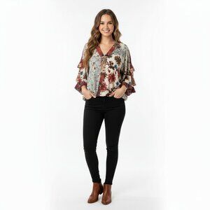 Umgee size medium ivory & blue boho top